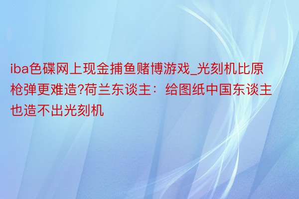 iba色碟网上现金捕鱼赌博游戏_光刻机比原枪弹更难造?荷兰东谈主：给图纸中国东谈主也造不出光刻机